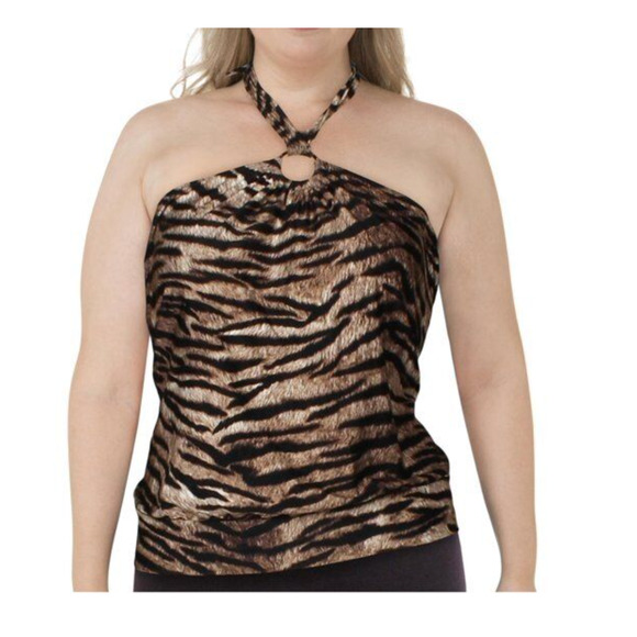 Michael Kors Other - Michael Kors Tiger Brown Animal Print Blouson Halter Swimsuit Tankini Top 18W
